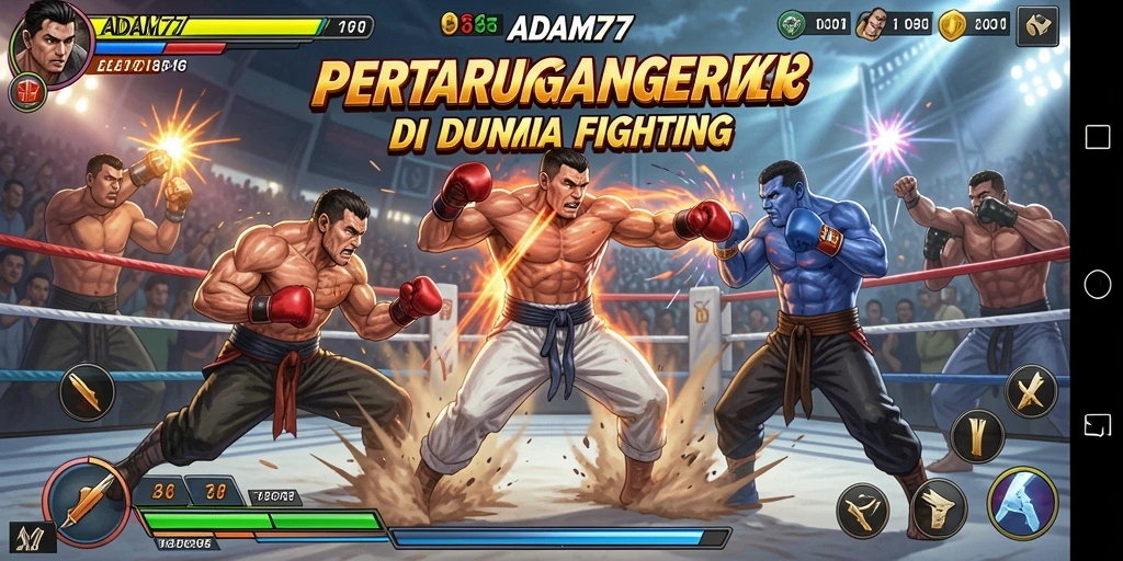 Tampilan gameplay seru dalam ADAM77 dengan aksi pertarungan yang menarik.