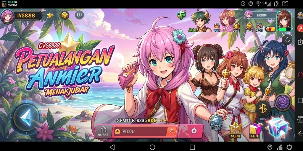 Screenshot gameplay CVG8888 dengan karakter Anime yang dinamis.