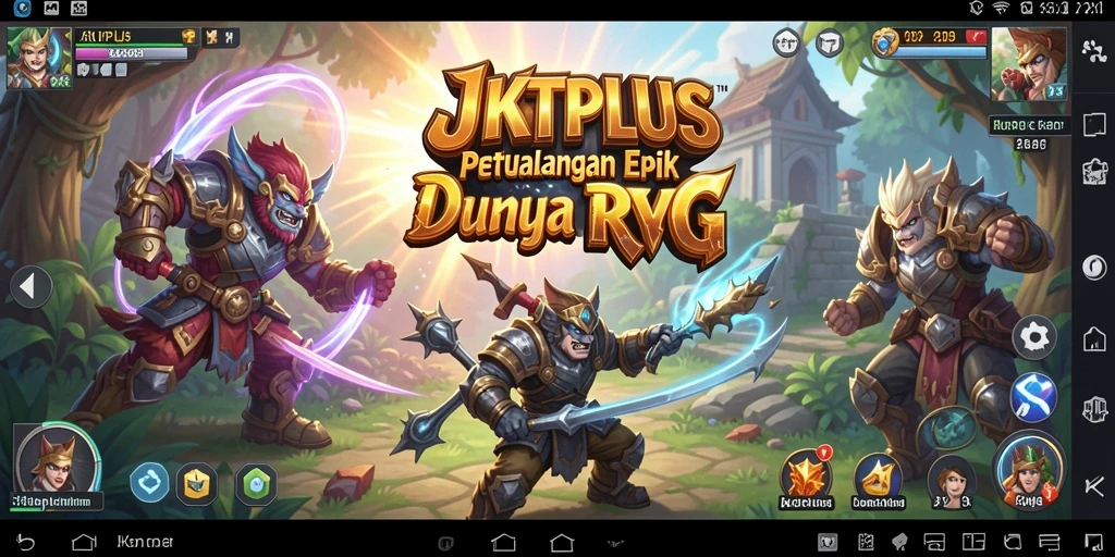 Screenshot utama JKTPLUS menampilkan aksi pertempuran seru dalam permainan RPG.