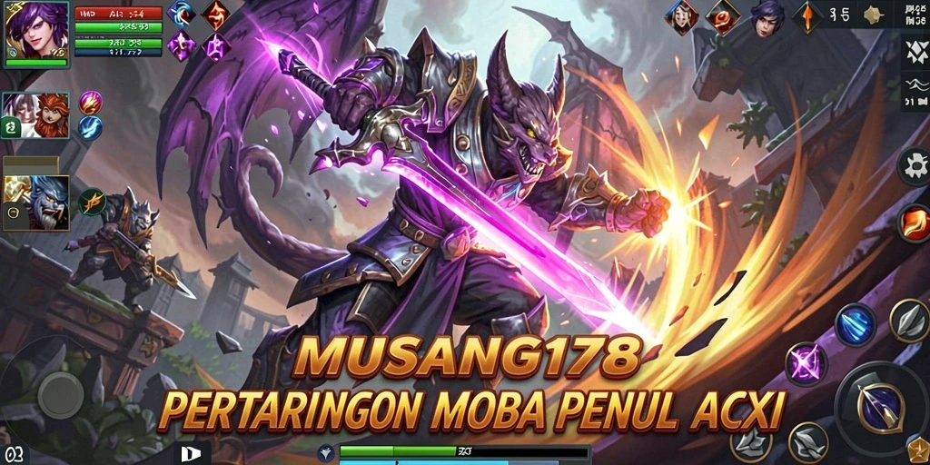 Screenshot utama MUSANG178 menunjukkan aksi seru dalam pertarungan MOBA.