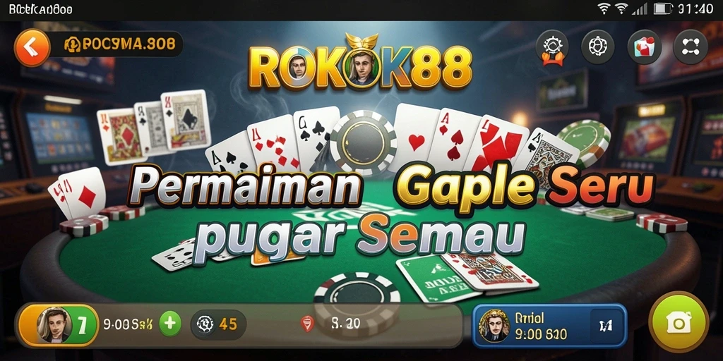 Tampilan layar utama ROKOK88 dengan aksi permainan Gaple yang seru.