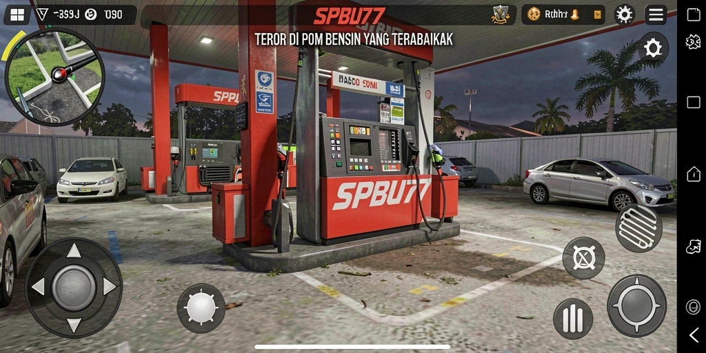 Tampilan gameplay SPBU77 yang mengerikan dan menegangkan.