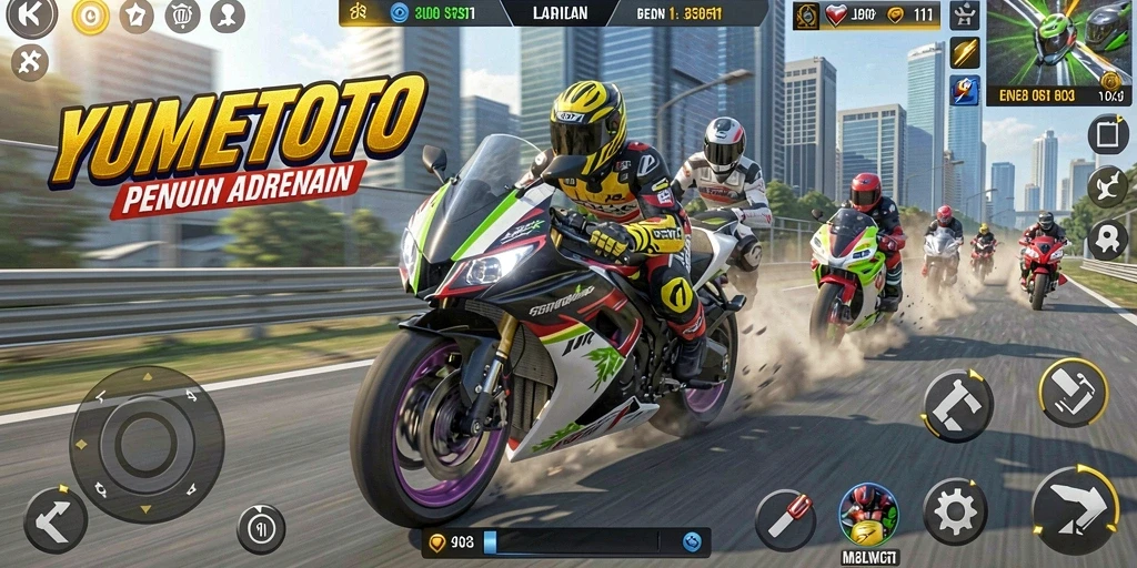 Gameplay intens YUMETOTO dengan motor balap tercepat.